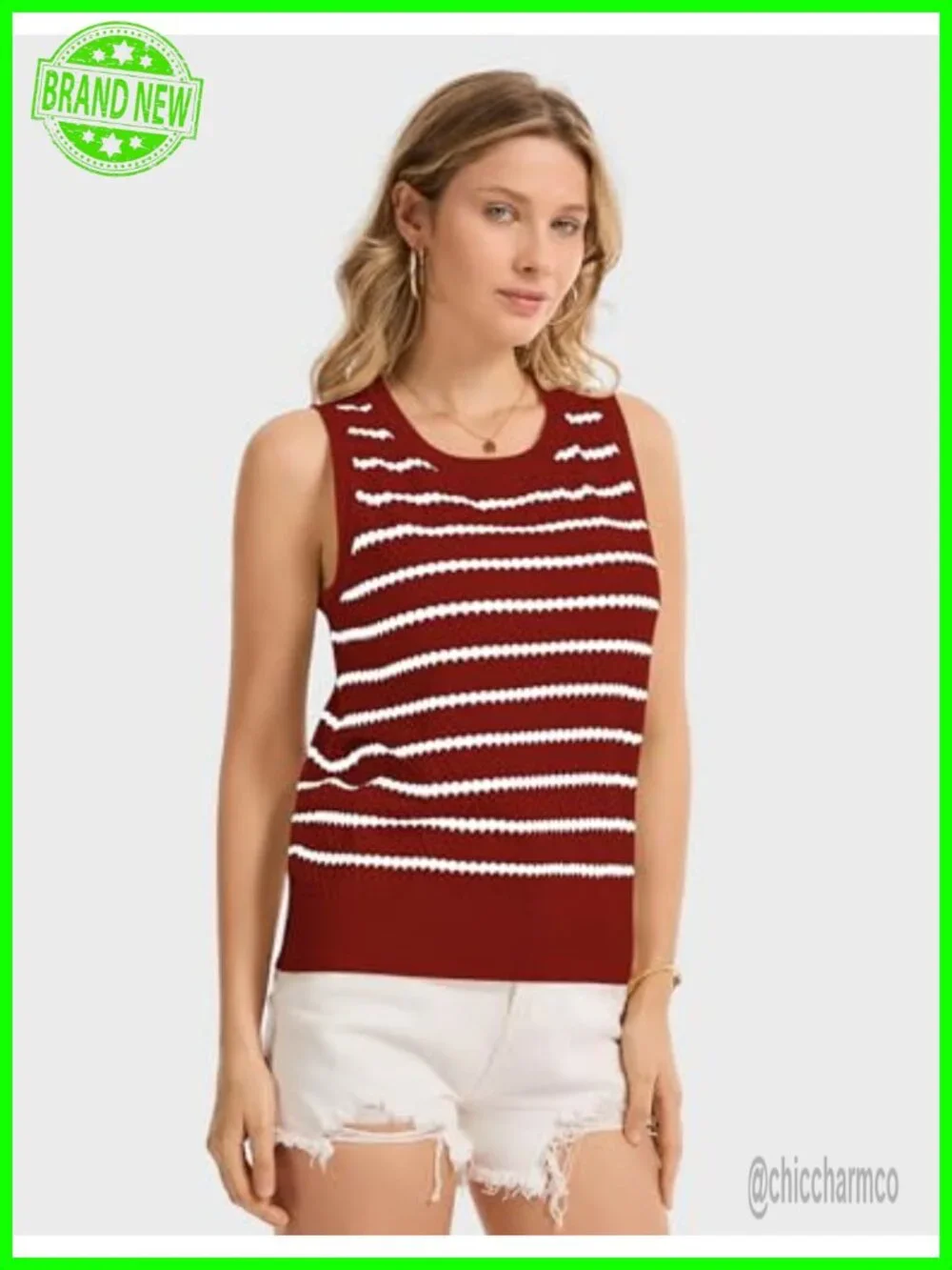 Crochet Striped Sleeveless Sweater Vest Tank Top Knit Women Casual